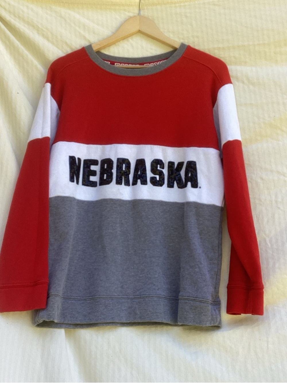 Victoria's Secret Red White Gray Nebraska Colorblock Sweatshirt